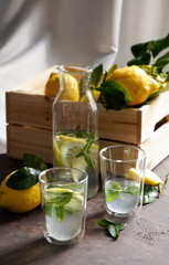fresh home made lemon lemonade with mint  