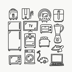 Doodle set home eletronic. Draw by hand. Vector illustration.