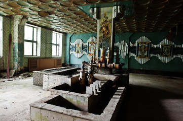 Industrial interior of an old porcelain abandoned factory.