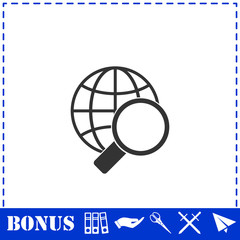 Magnify globe icon flat