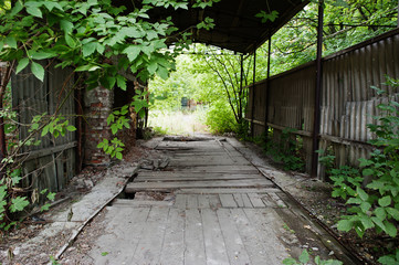 Industrial exterior of an old abandoned factory.