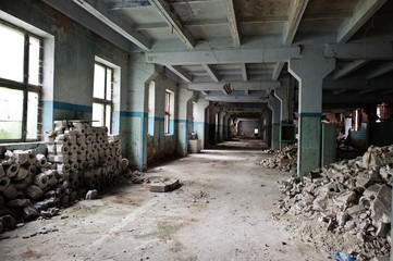 Industrial interior of an old abandoned factory.