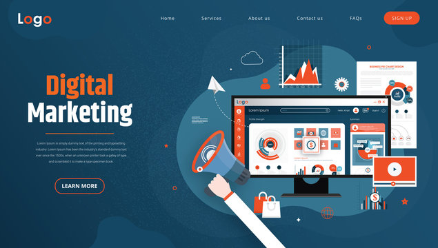 Web Template. Concept for Digital marketing agency, digital media campaign flat vector illustration 