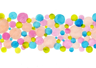 Abstract circle and dots color watercolor hand painting background.