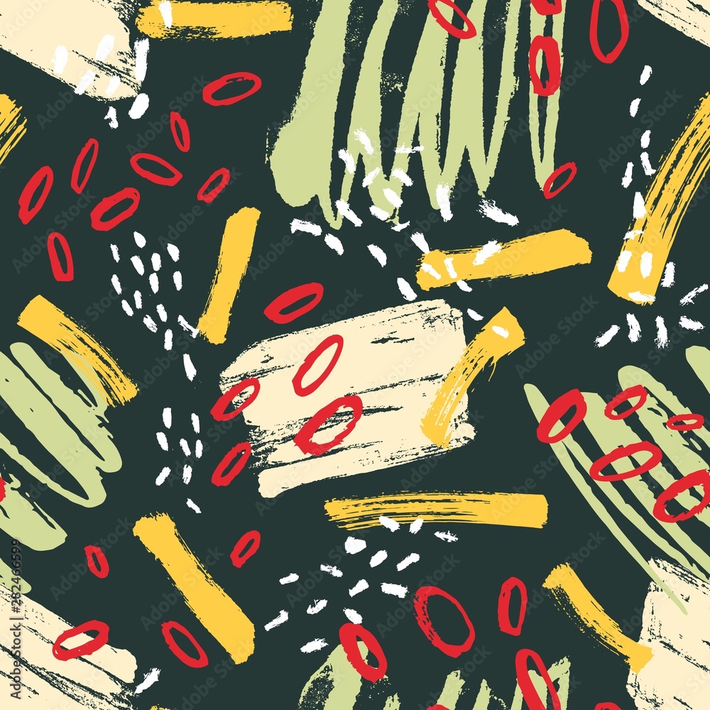 Aufkleber abstract seamless pattern with colorful rough smears, marks, paint traces on green background. creat