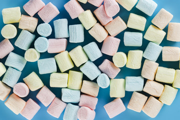 Colourful marshmallow background top view