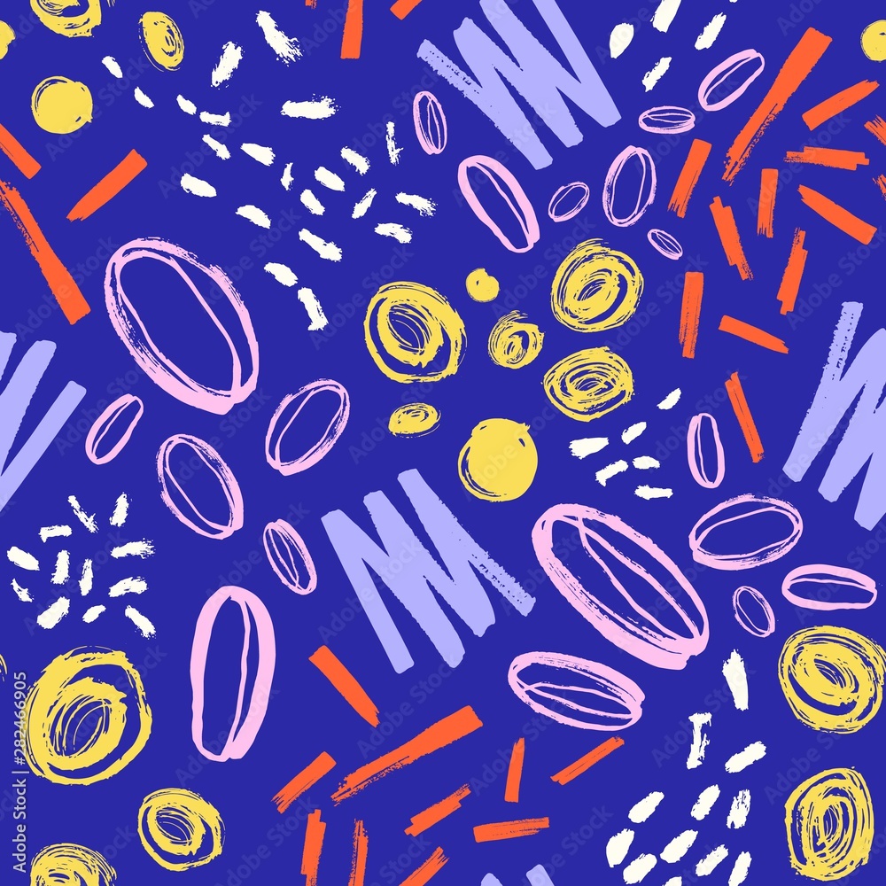 Aufkleber hand painted seamless pattern with vivid marks, stains on blue background. decorative backdrop with 