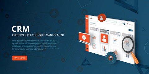 CRM - Customer relationship management isometric concept. Vector illustration - obrazy, fototapety, plakaty