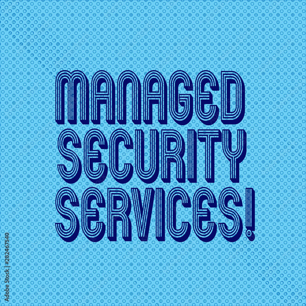 Poster handwriting text writing managed security services. concept meaning approach in analysisaging client