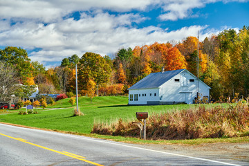 Highway at sunny autumn day in New Hampshire, USA