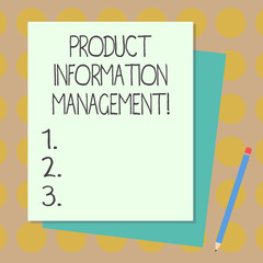 Text sign showing Product Information Management. Conceptual photo Managing the information required to market Stack of Blank Different Pastel Color Construction Bond Paper and Pencil