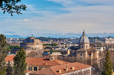 Rome skyline view from Janiculum Terrace (Terrazza del Gianicolo) in Italy