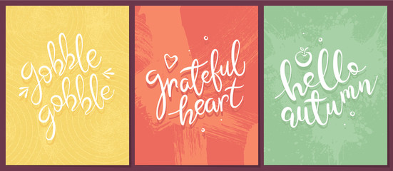 Three Autumn/Thanksgiving Handwritten Greeting Cards in Different Colors