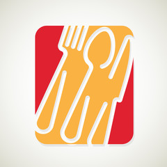 Logo of a cafe or restaurant made of forks, spoons and knives.