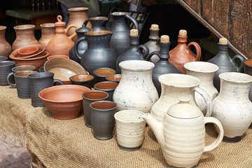 Fototapeta na wymiar A lot of different pottery