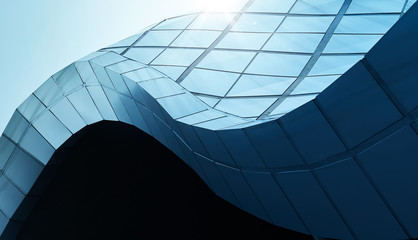 Fototapeta Modern architecture business building abstract curve line details steel facade background . obraz