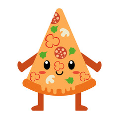 Cute cartoon slice of pizza isolated