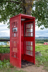 Obraz premium Old street phone booth Soviet times