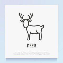 Cartoon deer with antlers thin line icon. Modern vector illustration.