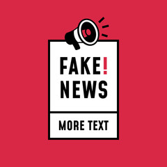 Fototapeta premium Fake news simple retro style sticker design. loudspeaker megaphone icon with text label for poster template.
