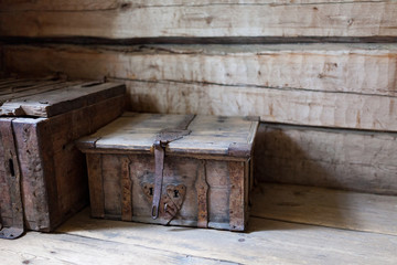 Old wooden chest on floor