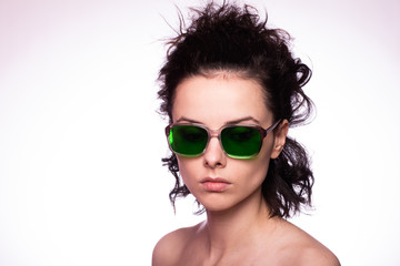 beautiful girl in green glasses