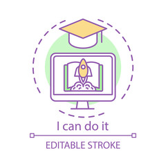 Goal achieving concept icon. Education motivation idea thin line illustration. I can do it. Getting diploma, certificate. Successful graduating student. Vector isolated drawing. Editable stroke