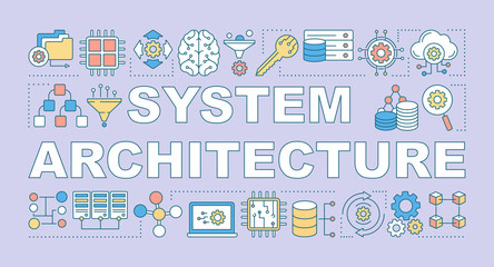 System architecture word concepts banner. Organization structure, model. Management. Enterprise hierarchy. Presentation, website. Isolated lettering typography idea. Vector outline illustration