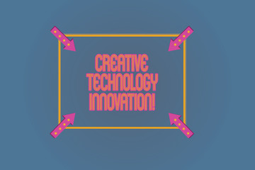 Fototapeta premium Conceptual hand writing showing Creative Technology Innovation. Business photo text unleashing the mind to conceive new ideas Square Outline with Corner Arrows Pointing on Color Background
