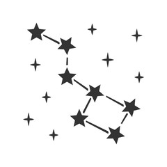 Constellation glyph icon. Group of stars. Big dipper. Ursa Major. Starry night sky. Astronomical observations. Study of starry sky. Silhouette symbol. Negative space. Vector isolated illustration