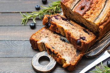 Homemade Banana Blueberry cake with rosemary