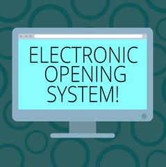 Writing note showing Electronic Opening System. Business photo showcasing Electronic access control system Keycards Blank Computer Desktop Monitor Color Screen Mounted with Progress Bar