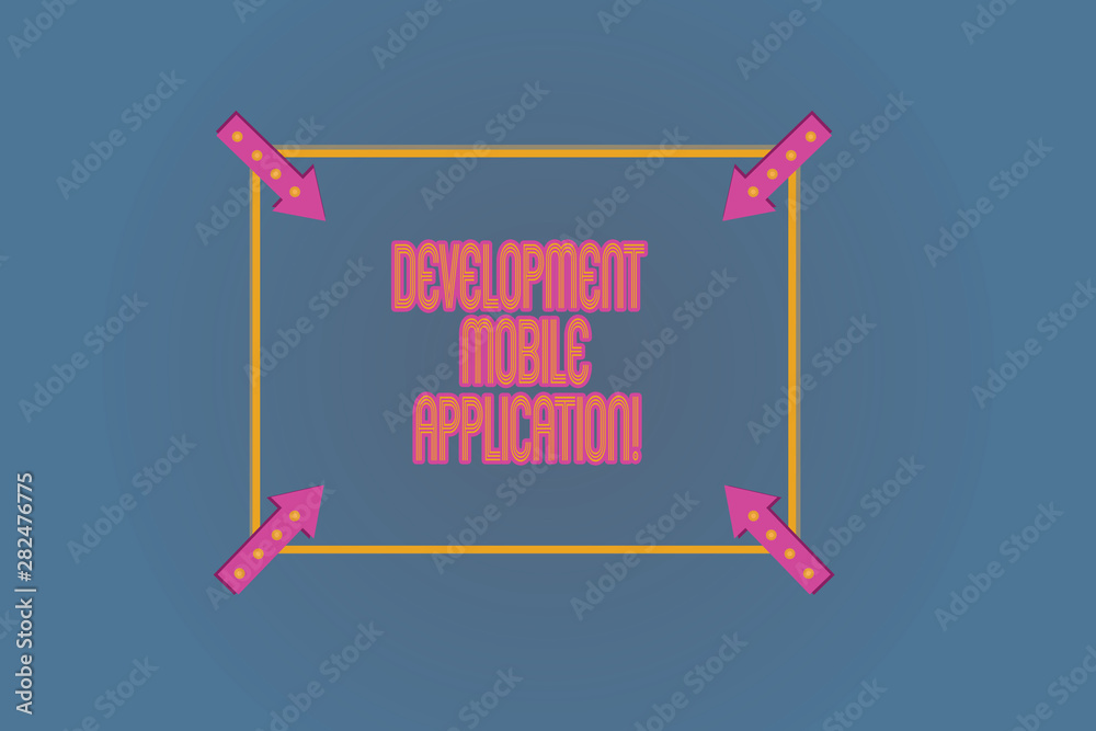 Poster conceptual hand writing showing development mobile application. business photo text writing software