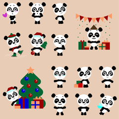 Set of cute pandas character with different emotions. Vector cartoon panda character.
