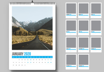 Wall Calendar Layout with Blue Accents