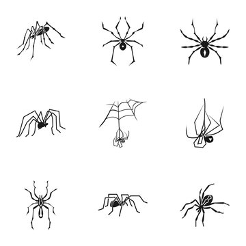 Dark spider icon set. Simple set of 9 dark spider vector icons for web design isolated on white background