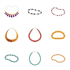 Colorful necklace icon set. Cartoon set of 9 colorful necklace vector icons for web design isolated on white background