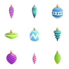 Christmas toys icon set. Cartoon set of 9 christmas toys vector icons for web design isolated on white background