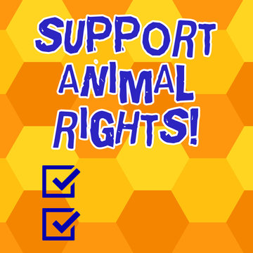 Writing note showing Support Animal Rights. Business photo showcasing protection and proper treatment of all animals Geometrical Blank Color Shape Hexagon in Seamless Repetition Pattern