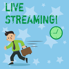 Conceptual hand writing showing Live Streaming. Business photo showcasing Media realtime transmission Multimedia Technology Broadcast