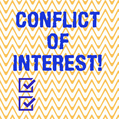 Conceptual hand writing showing Conflict Of Interest. Business photo text interests of public duty versus private interests Horizontal Zigzag Wavy Parallel Line in Seamless Repeat Pattern