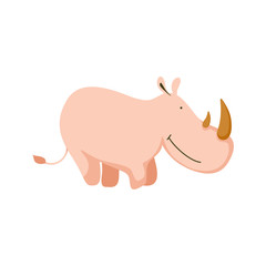 Cute funny rhinoceros in trendy scandinavian colors. Cartoon animal isolated on white background. Flat vector illustration.