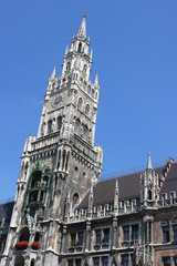 Fototapeta premium The New Town Hall (German: Neues Rathaus) tower at the northern part of Marienplatz in Munich, Bavaria, Germany