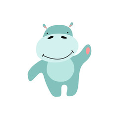 Cute cartoon gippo in trendy scandinavian colors. Smiling behemoth isolated on white background. Flat vector illustration.