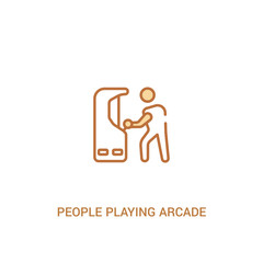 Fototapeta premium people playing arcade game concept 2 colored icon. simple line element illustration. outline brown people playing arcade game symbol. can be used for web and mobile ui/ux.