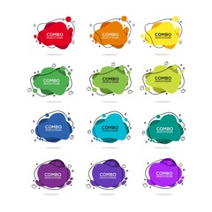 Set of 12 modern abstract vector banners. Flat geometric shapes with various colors with black lines. Templates are ready to use in web or print design and advertising.