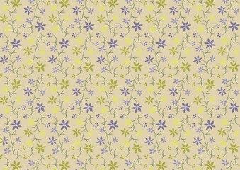 花柄のボタニカルシームレスパターン（青・黄色）