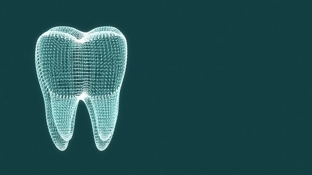 wireframe model of a tooth spinning with copy space, seamless loop, luma matte for background replacement (3d render)