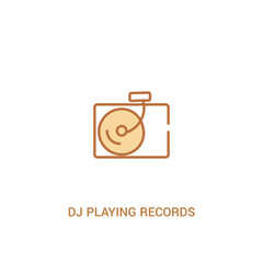 dj playing records concept 2 colored icon. simple line element illustration. outline brown dj playing records symbol. can be used for web and mobile ui/ux.