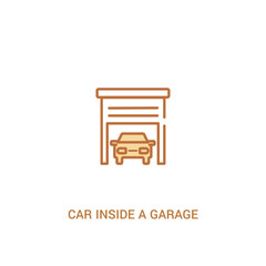 car inside a garage concept 2 colored icon. simple line element illustration. outline brown car inside a garage symbol. can be used for web and mobile ui/ux.